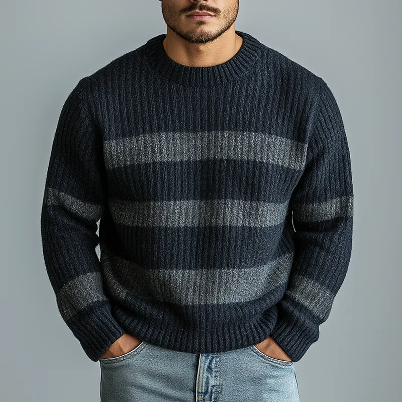 Men's Winter Retro Striped Cotton Yarn Knit Crew Neck Sweater MTA1444K4P sold by Manly product image thumbnail 2