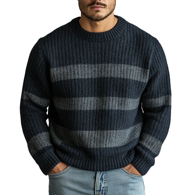 Men's Winter Retro Striped Cotton Yarn Knit Crew Neck Sweater MTA1444K4P sold by Manly