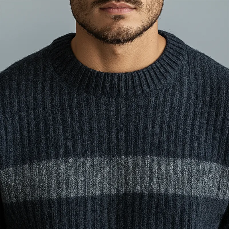 Men's Winter Retro Striped Cotton Yarn Knit Crew Neck Sweater MTA1444K4P sold by Manly product image thumbnail 4