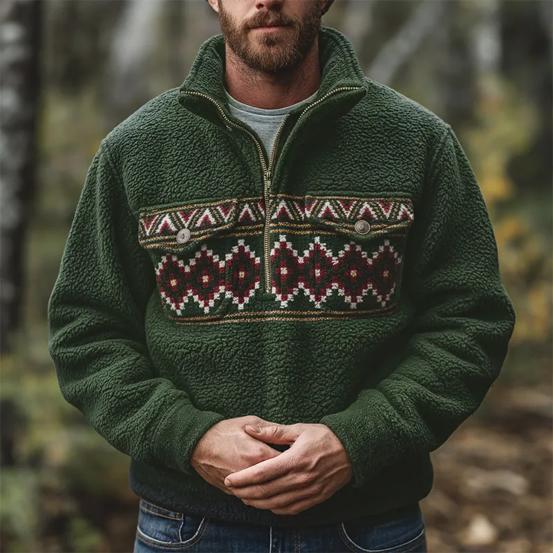 Men's Winter Retro Print Fleece High Neck Warm Sweatshirt MTA1473K6P sold by Manly product image thumbnail 2