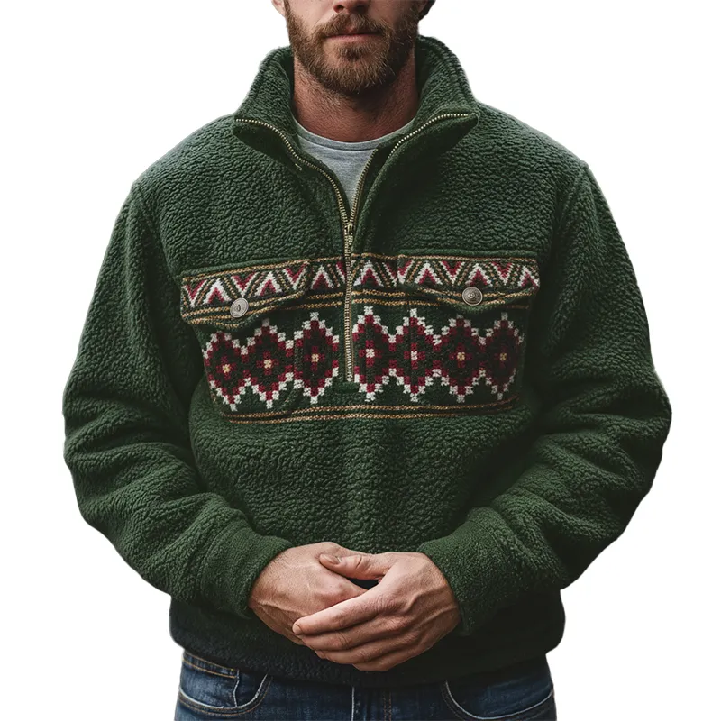 Men's Winter Retro Print Fleece High Neck Warm Sweatshirt MTA1473K6P sold by Manly