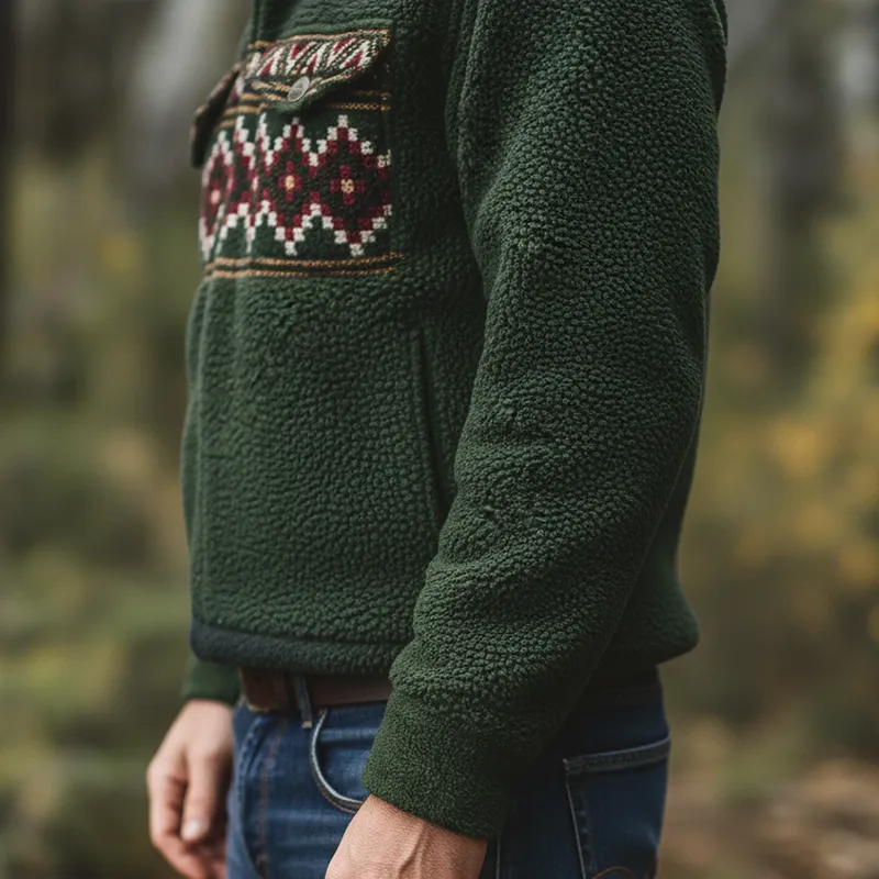 Men's Winter Retro Print Fleece High Neck Warm Sweatshirt MTA1473K6P sold by Manly product image thumbnail 4