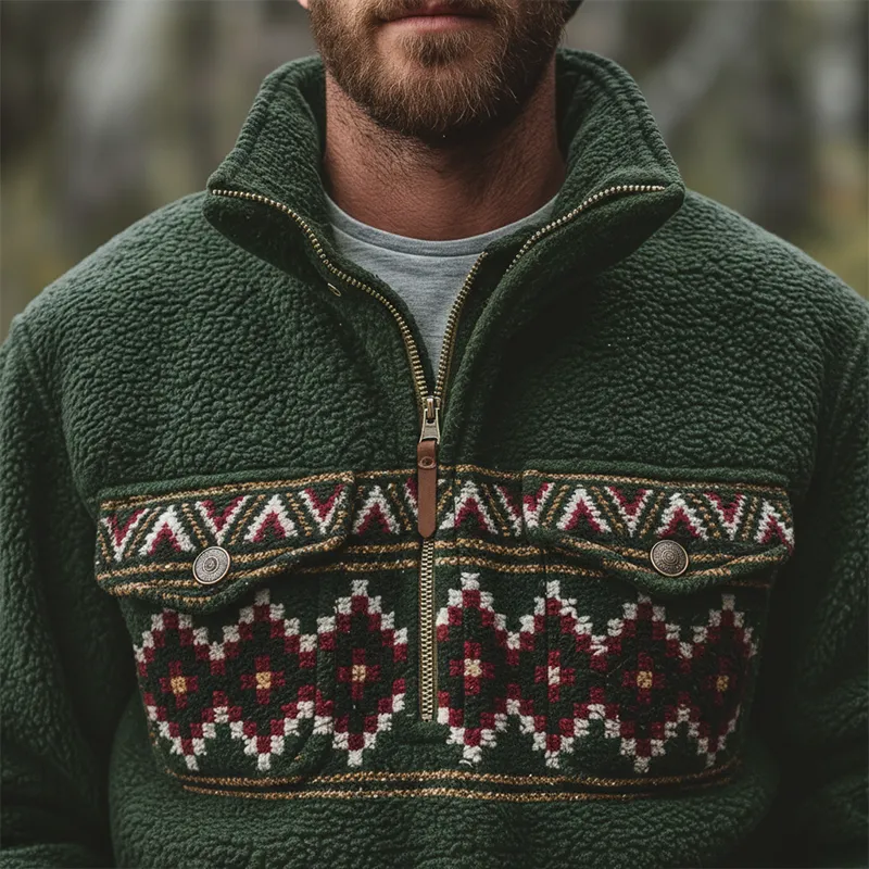 Men's Winter Retro Print Fleece High Neck Warm Sweatshirt MTA1473K6P sold by Manly product image thumbnail 3