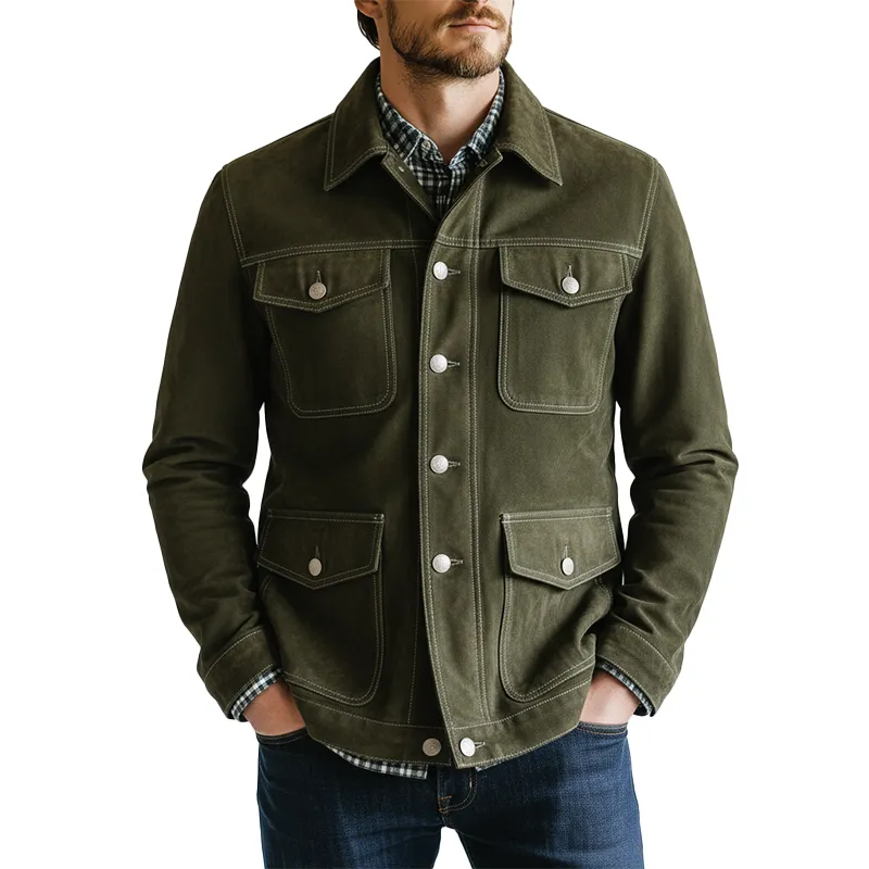 Men's Retro Multi-Pocket Faux Suede Shirt MTA1400K3P sold by Manly