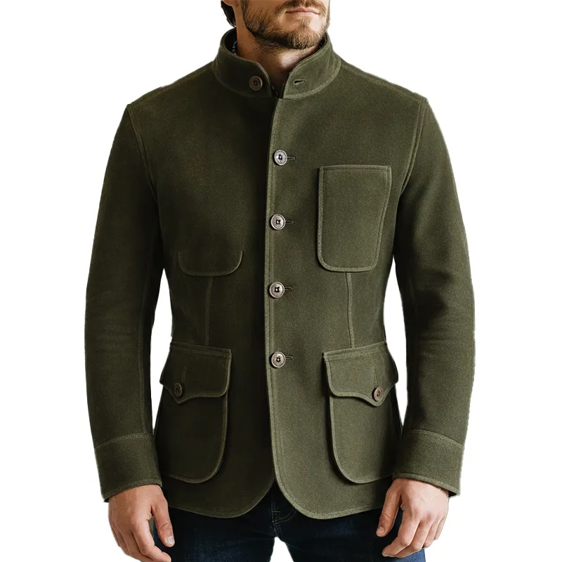 Men's Winter Retro Multi-Pocket Faux Suede Stand Collar Jacket MTA1485K7P sold by Manly