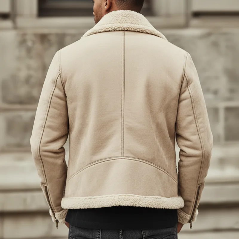 Men's Urban Beige Suede Lambswool Lined Zip-Up Jacket MTA1410K4U sold by Manly product image thumbnail 4