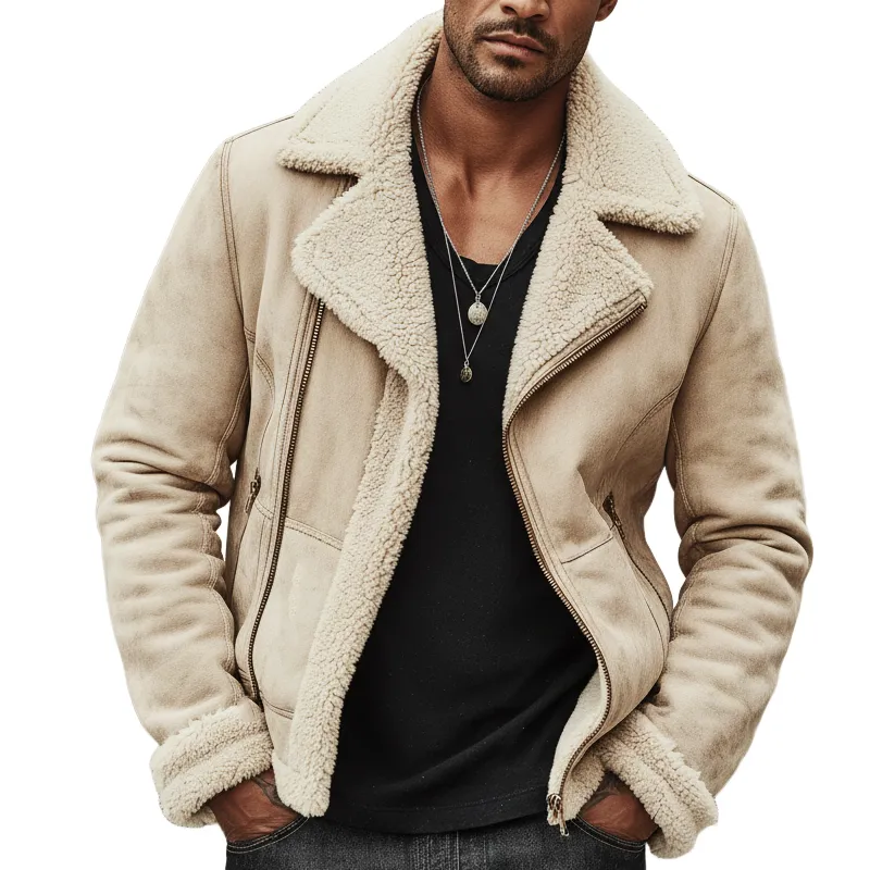 Men's Urban Beige Suede Lambswool Lined Zip-Up Jacket MTA1410K4U sold by Manly