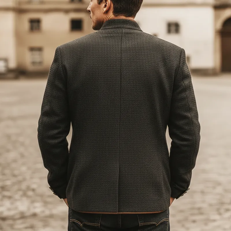 Men's Business Corduroy Plaid Textured Stand Collar Button Jacket MTA1404K0U sold by Manly product image thumbnail 4