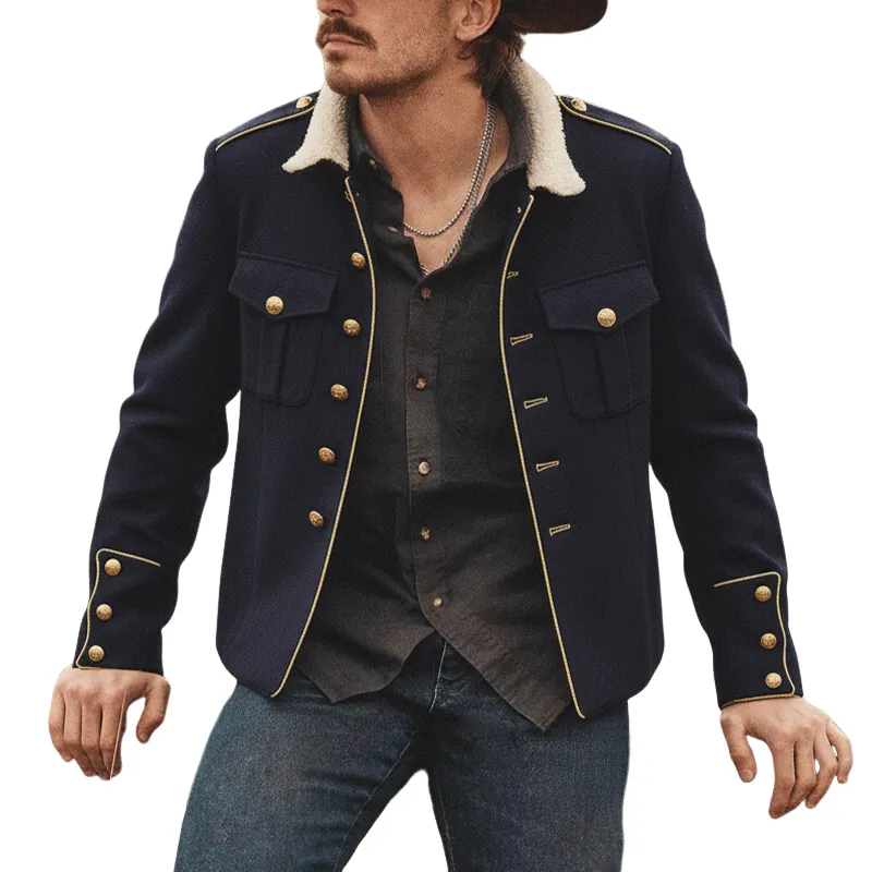 Men's Blended Fabric Patchwork Faux Fleece Collar Jacket MTA1391K3X sold by Manly