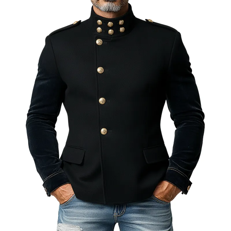 Men's Solid Color Stand Collar Button Slim Fit Jacket MTA1383K8X sold by Manly