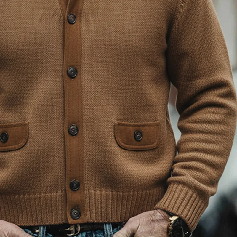 Men's Solid Color Patchwork Knit Stand Collar Button Cardigan MTA1377K6X sold by Manly product image thumbnail 4