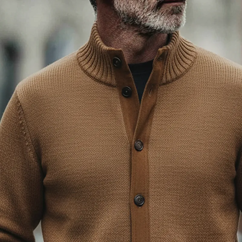 Men's Solid Color Patchwork Knit Stand Collar Button Cardigan MTA1377K6X sold by Manly product image thumbnail 3