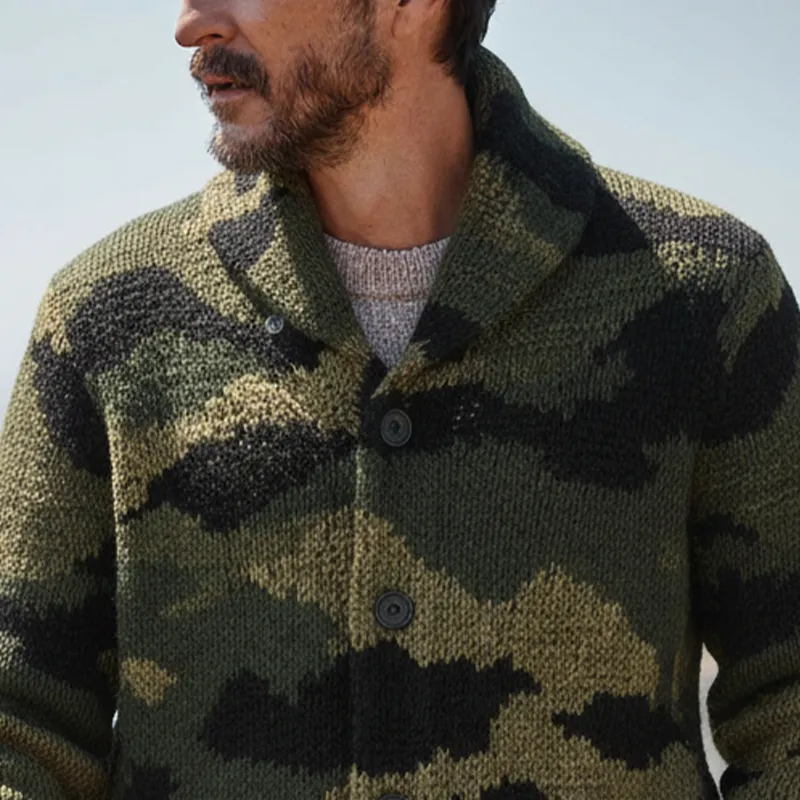 Men's Leopard Print Jacquard Knit Collar Button Cardigan MTA1367K7X sold by Manly product image thumbnail 3