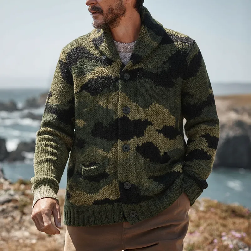 Men's Leopard Print Jacquard Knit Collar Button Cardigan MTA1367K7X sold by Manly product image thumbnail 2