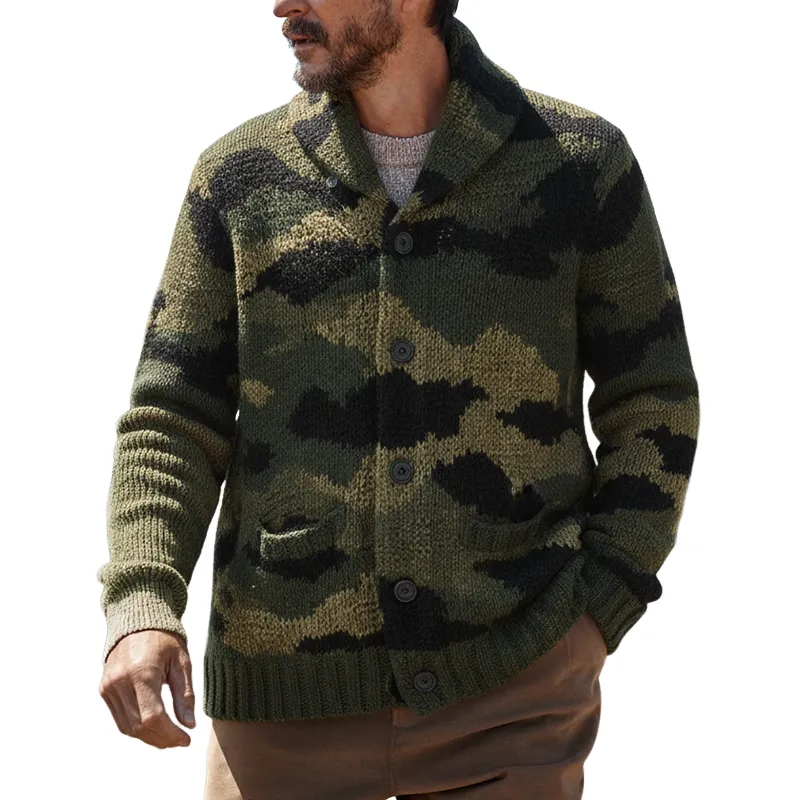 Men's Leopard Print Jacquard Knit Collar Button Cardigan MTA1367K7X sold by Manly