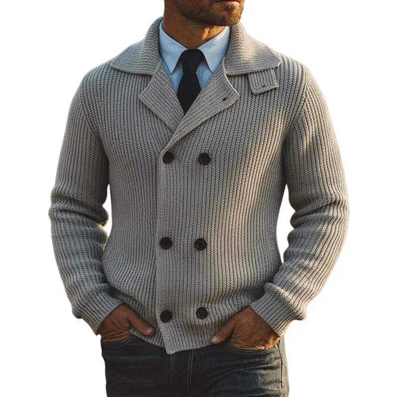 Men's Casual Solid Color Double-Breasted Knit Cardigan MTA1342K2X sold by Manly