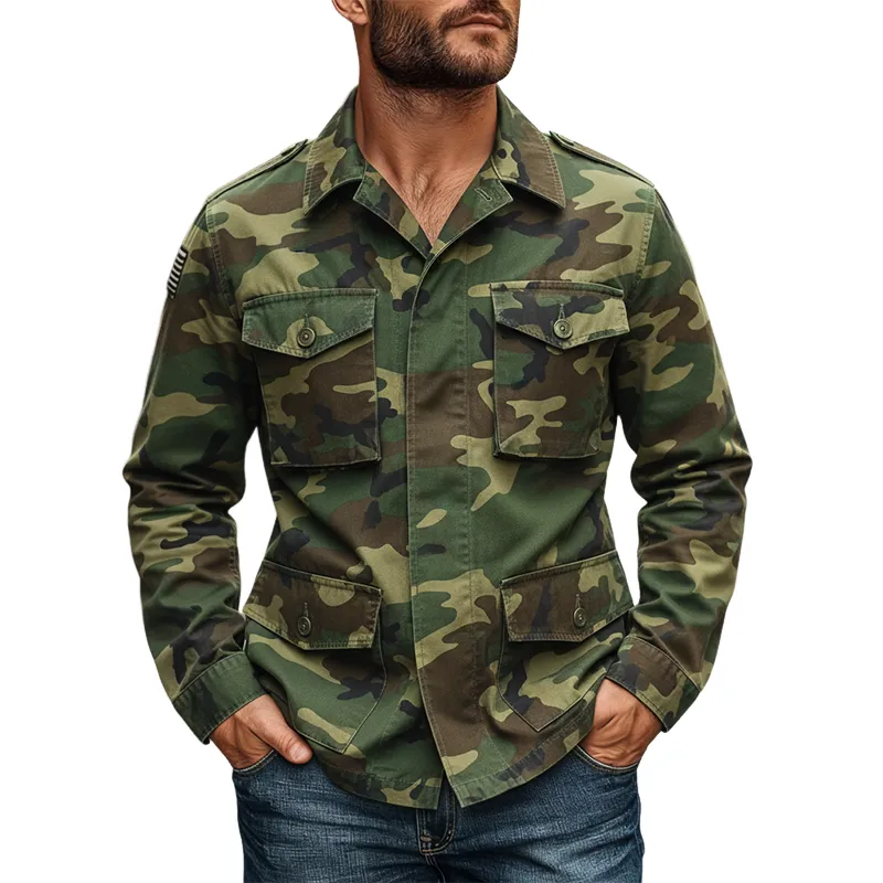 Men's Camouflage Print Lapel Multi-pocket Jacket MTA1343K4X sold by Manly