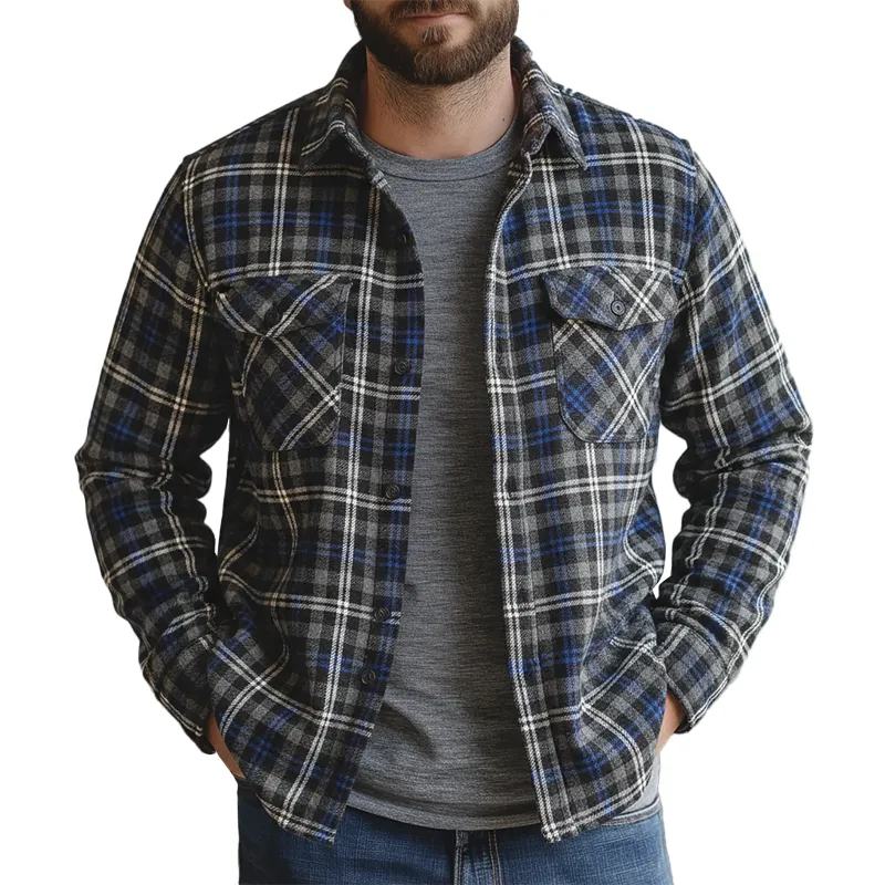 Men's Winter Retro Cotton Blend Plaid Shirt MTA1354K1P sold by Manly