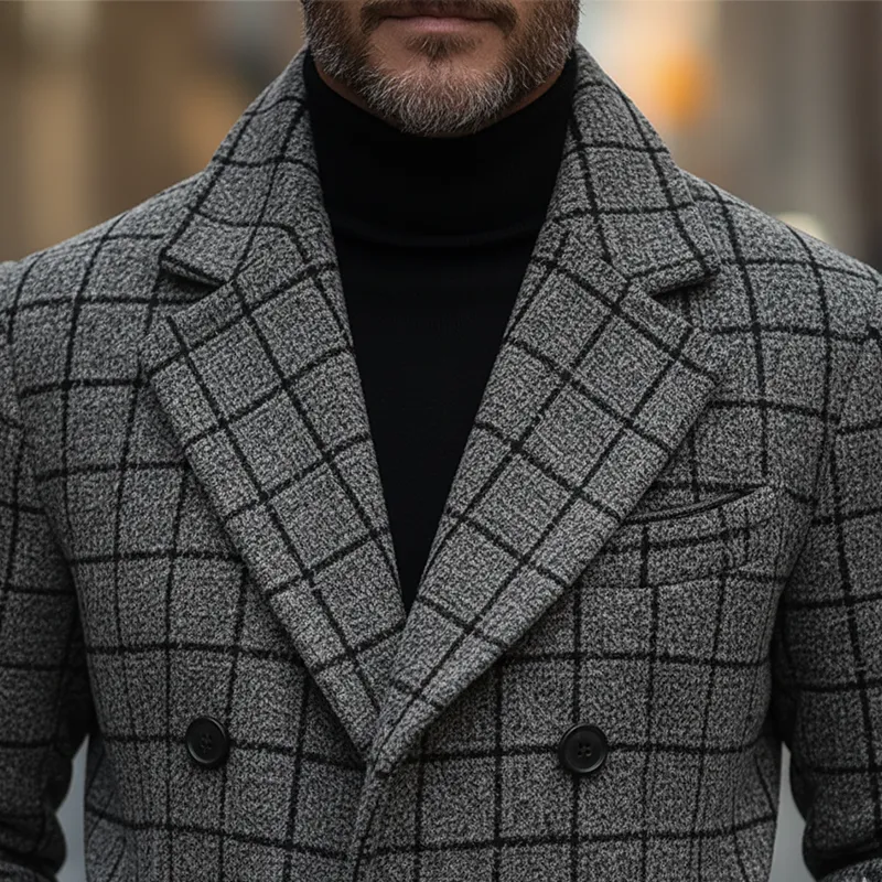 Men's Winter Retro Plaid Faux Wool Double-breasted Coat MTA1261K7P sold by Manly product image thumbnail 4