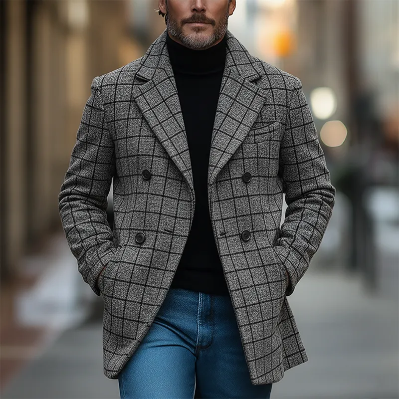 Men's Winter Retro Plaid Faux Wool Double-breasted Coat MTA1261K7P sold by Manly product image thumbnail 2