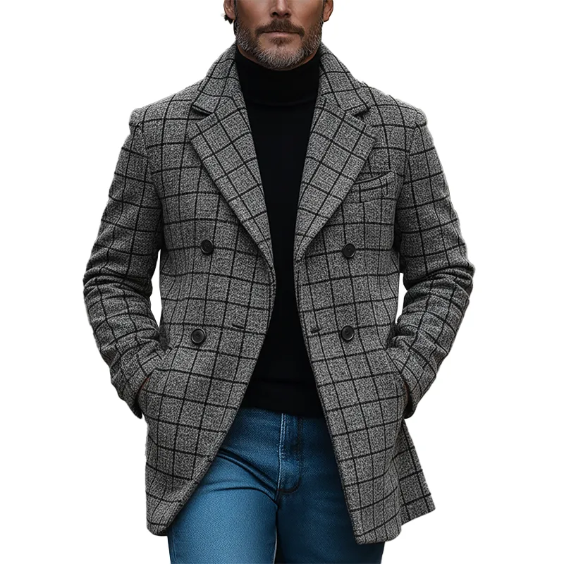 Men's Winter Retro Plaid Faux Wool Double-breasted Coat MTA1261K7P sold by Manly
