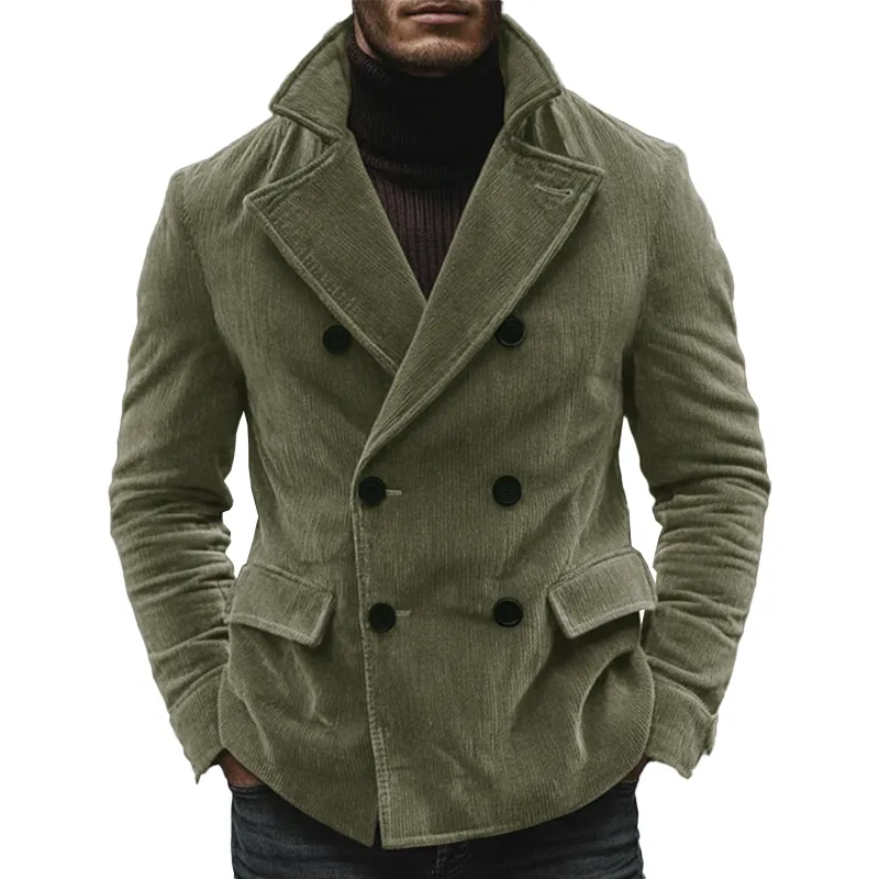 Men's Winter Retro Glossy Corduroy Double-Breasted Warm Jacket MTA1307K5P sold by Manly
