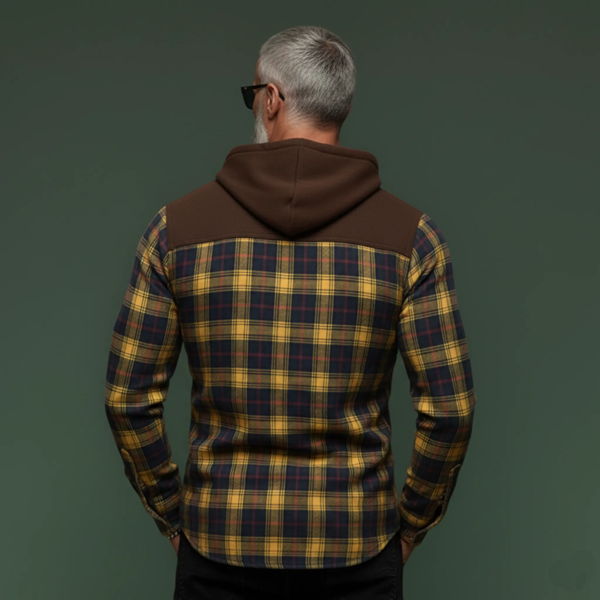 Men's Casual Rugged Style Patchwork Faux Suede Hooded Plaid Brushed Long-Sleeve Shirt MTA1313K7K sold by Manly product image thumbnail 5