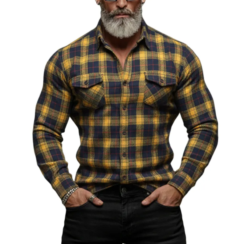 Men's Classic Casual Plaid Brushed Cotton Blend Long-sleeved Shirt MTA1374K4K sold by Manly