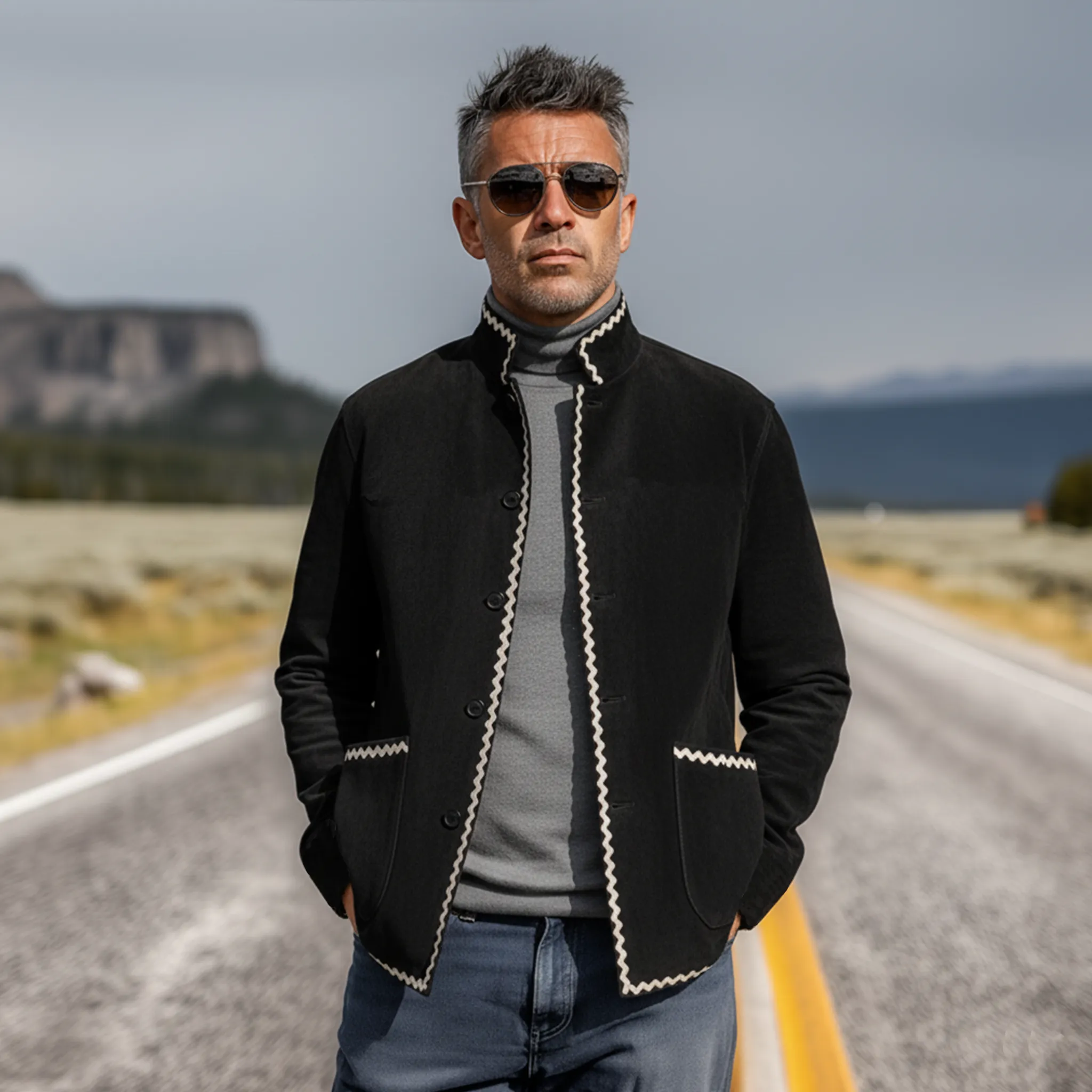 Men's Classic Retro Stand-up Collar Faux Velvet Jacket MTA1200K5K sold by Manly product image thumbnail 2