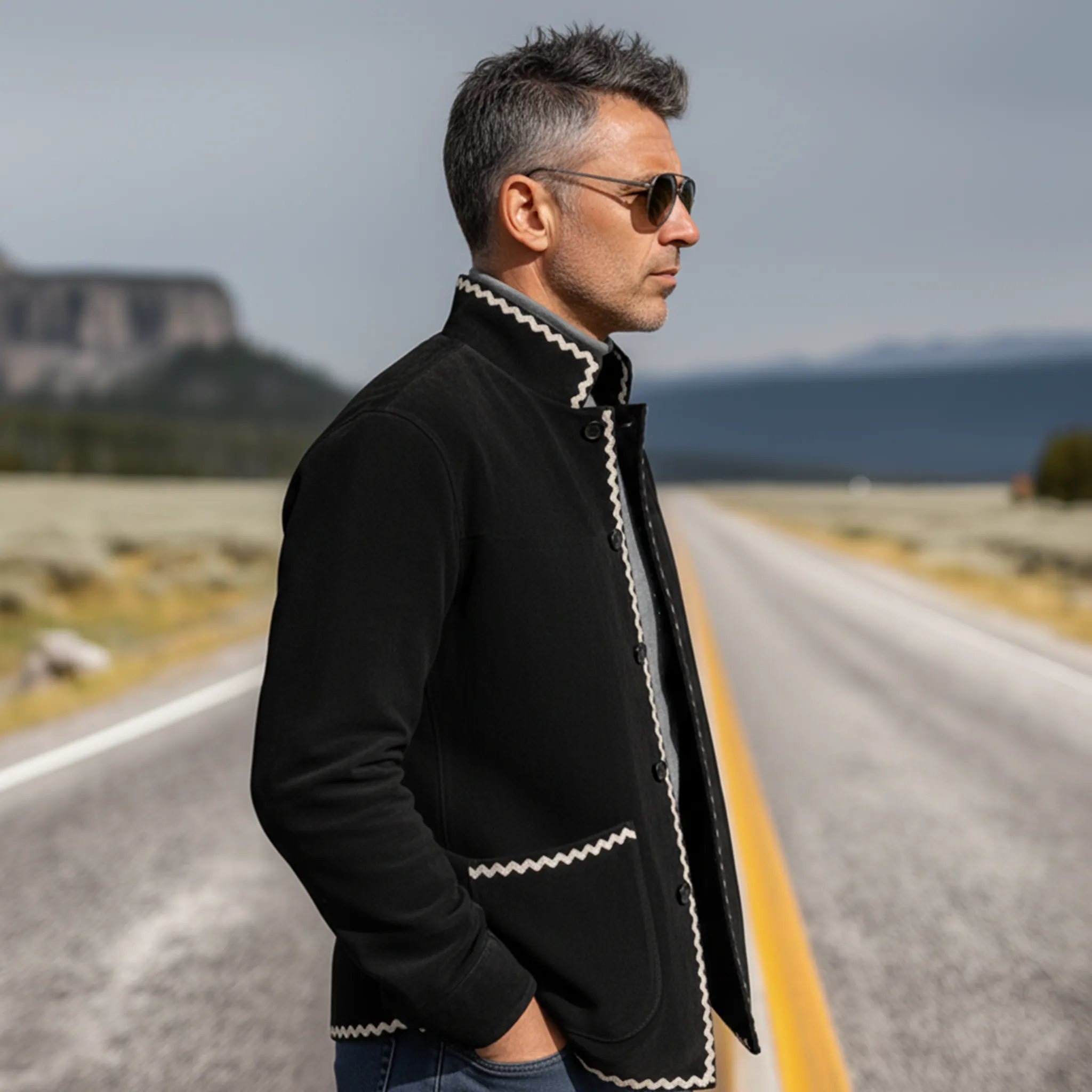 Men's Classic Retro Stand-up Collar Faux Velvet Jacket MTA1200K5K sold by Manly product image thumbnail 3