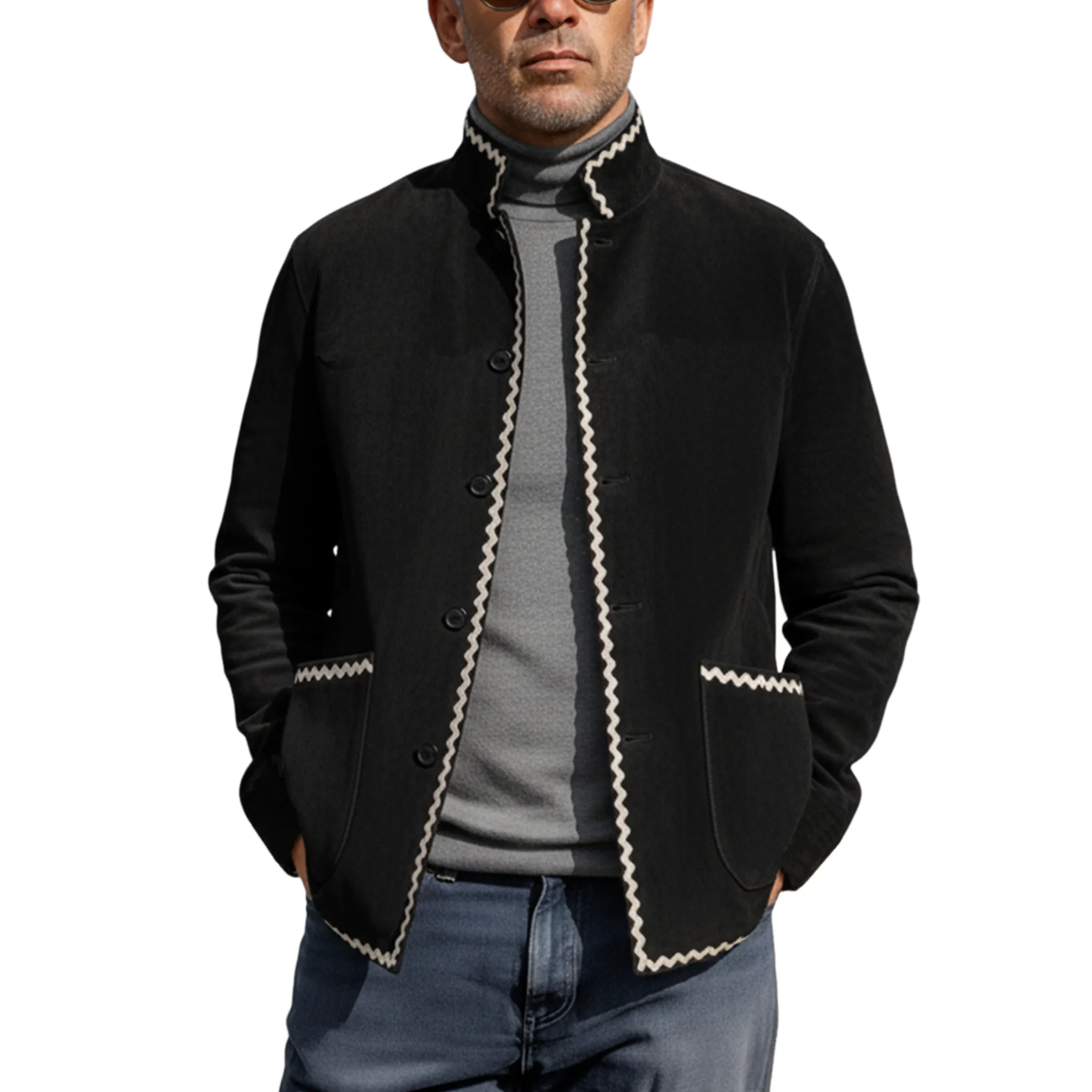 Men's Classic Retro Stand-up Collar Faux Velvet Jacket MTA1200K5K sold by Manly