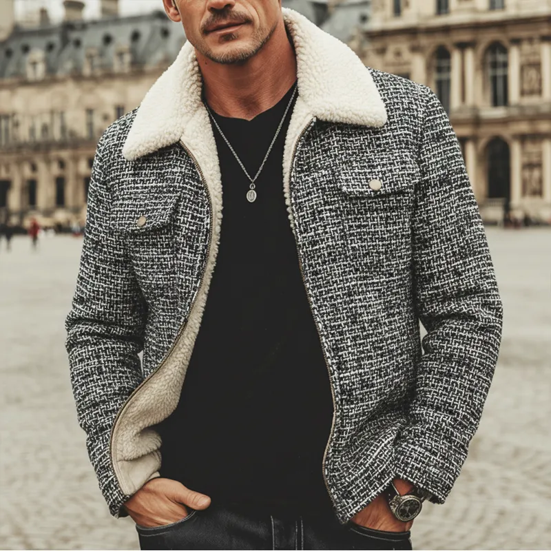 Men's Classic Tweed Warm Faux Lambswool Lined Zip-Up Jacket MTA1328K9U sold by Manly product image thumbnail 2