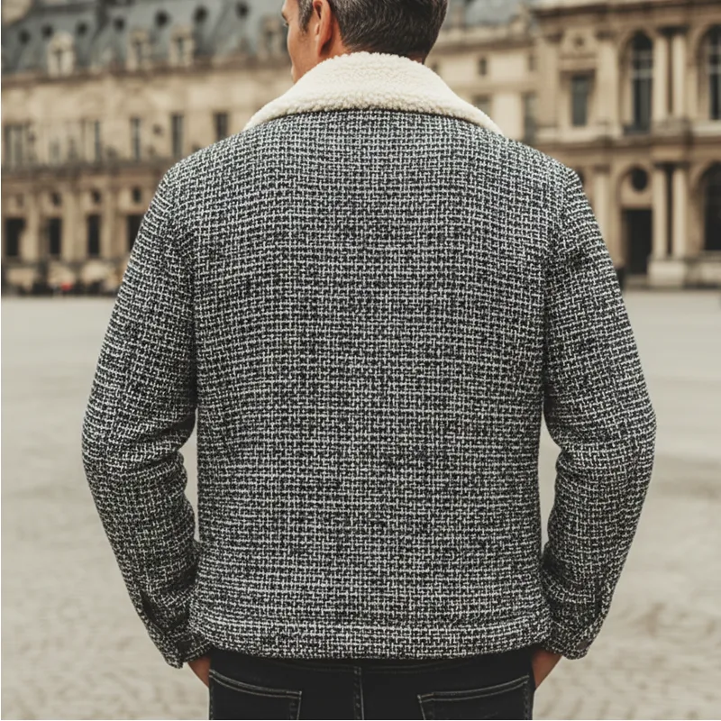 Men's Classic Tweed Warm Faux Lambswool Lined Zip-Up Jacket MTA1328K9U sold by Manly product image thumbnail 4