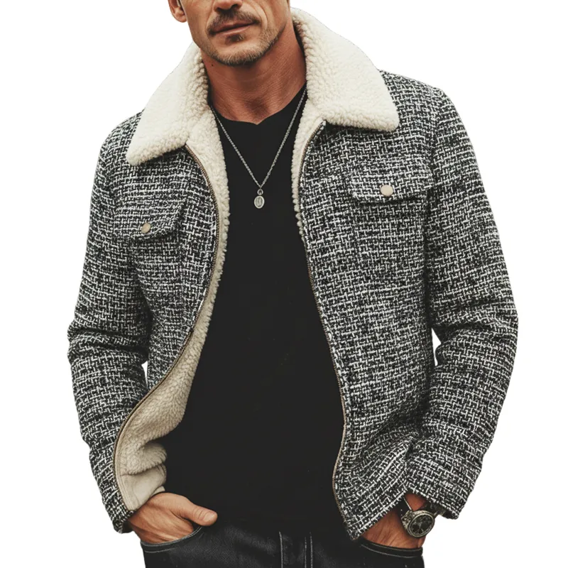 Men's Classic Tweed Warm Faux Lambswool Lined Zip-Up Jacket MTA1328K9U sold by Manly