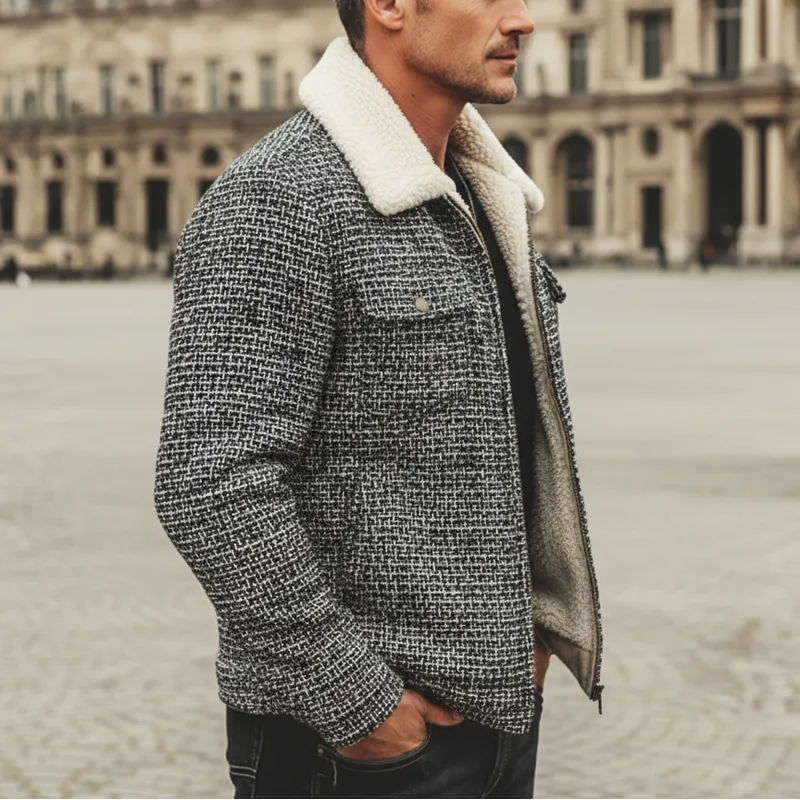 Men's Classic Tweed Warm Faux Lambswool Lined Zip-Up Jacket MTA1328K9U sold by Manly product image thumbnail 3