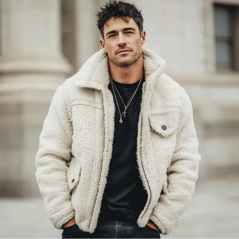 Men's Urban White Warm Fleece Zip-Up Jacket MTA1340K3U sold by Manly product image thumbnail 2