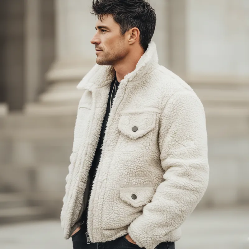 Men's Urban White Warm Fleece Zip-Up Jacket MTA1340K3U sold by Manly product image thumbnail 3