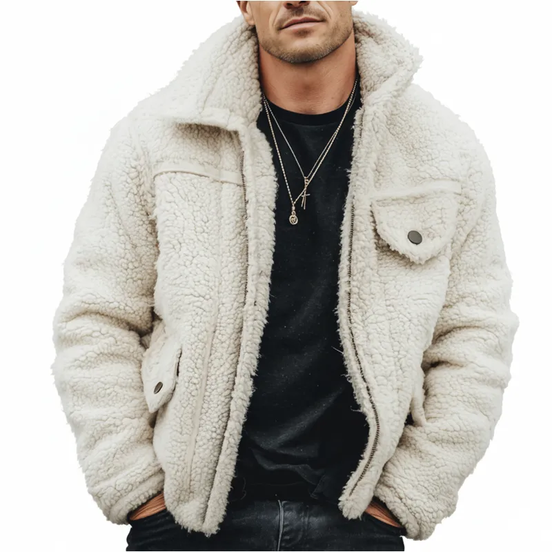 Men's Urban White Warm Fleece Zip-Up Jacket MTA1340K3U sold by Manly