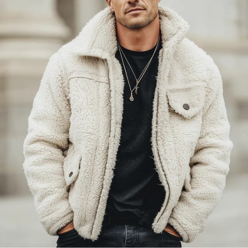 Men's Urban White Warm Fleece Zip-Up Jacket MTA1340K3U sold by Manly product image thumbnail 4