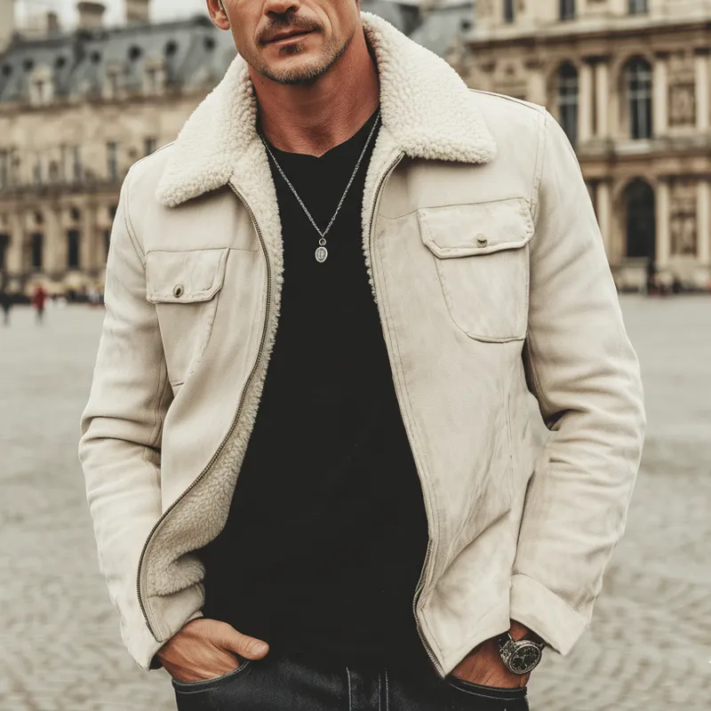 Men's Urban Light Beige Suede And Warm Fleece Lined Jacket MTA1301K9U sold by Manly product image thumbnail 5