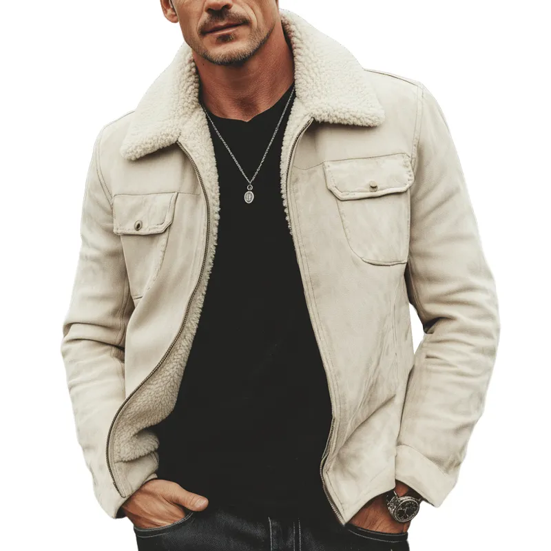 Men's Urban Light Beige Suede And Warm Fleece Lined Jacket MTA1301K9U sold by Manly