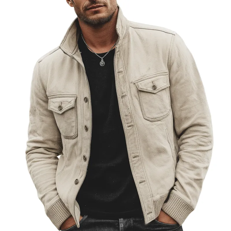 Men's Urban Light Gray Cotton Blend Lapel Jacket MTA1324K7U sold by Manly