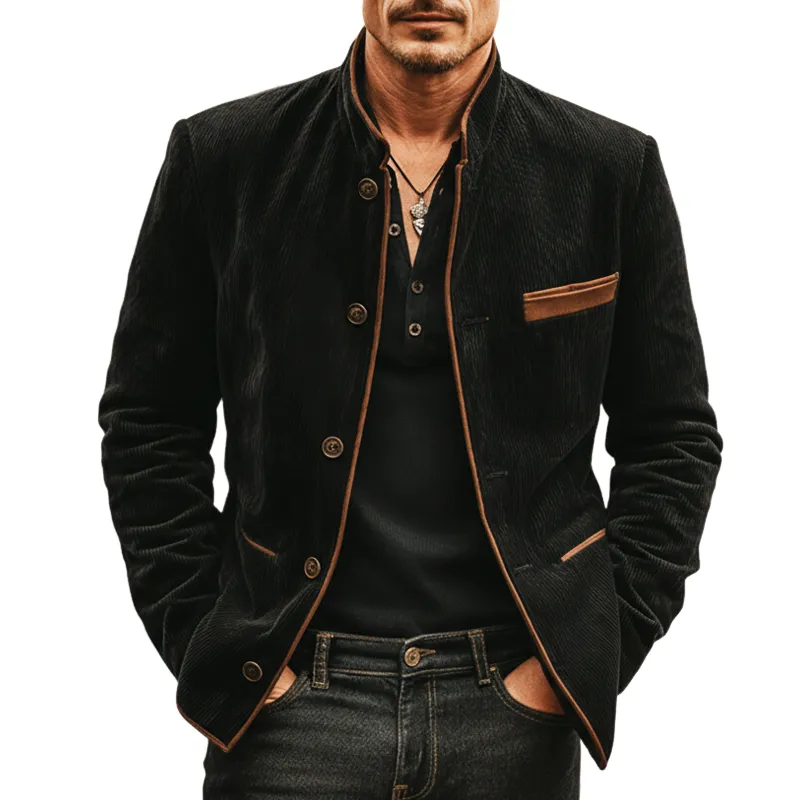 Men's Retro Business Corduroy Stand Collar Jacket MTA0825K6U sold by Manly