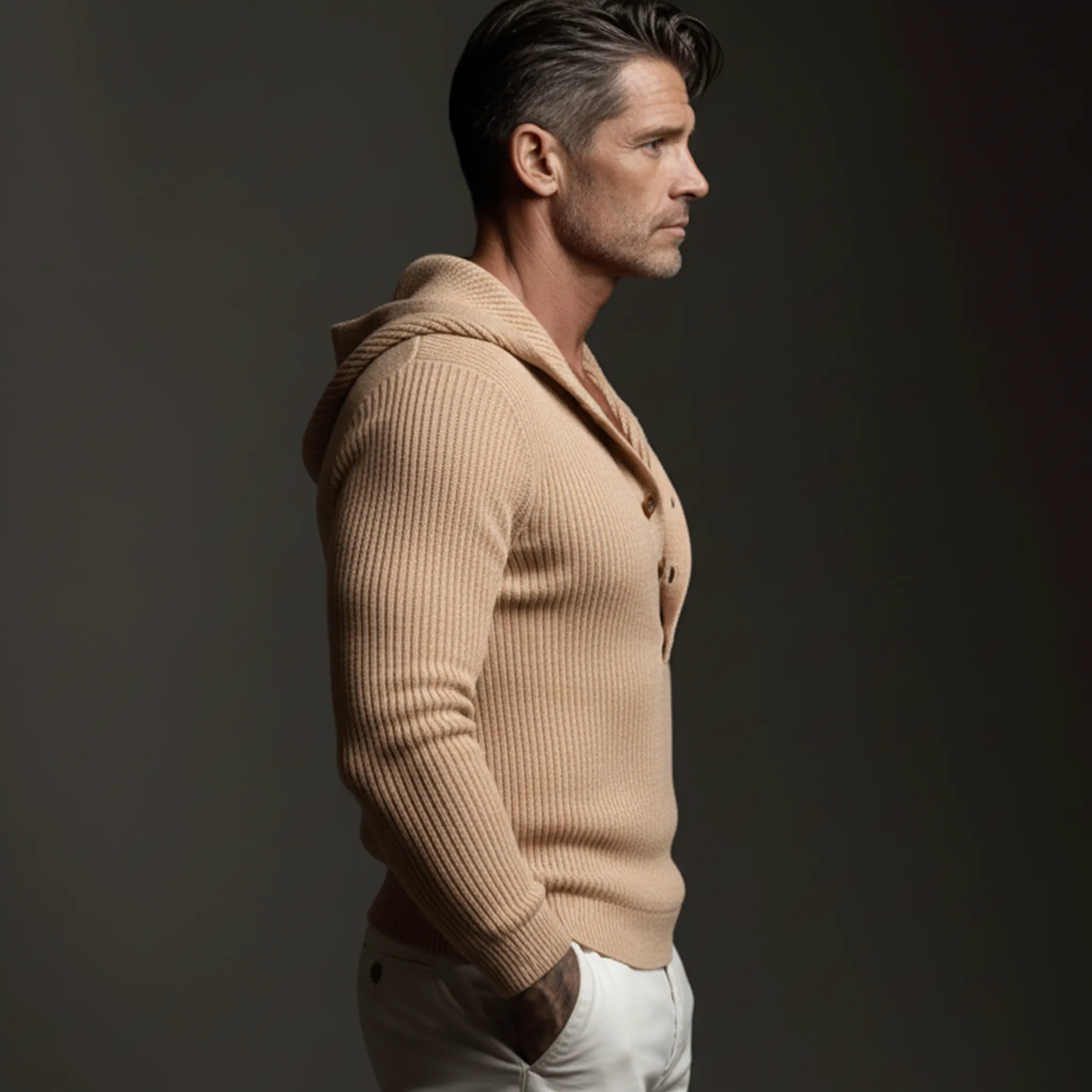 Men's Classic Casual Deep V-neck Hooded Slim-fit Sweater MTA1241K0K sold by Manly product image thumbnail 5