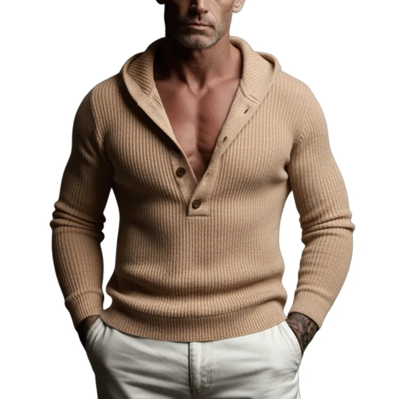 Men's Classic Casual Deep V-neck Hooded Slim-fit Sweater MTA1241K0K sold by Manly