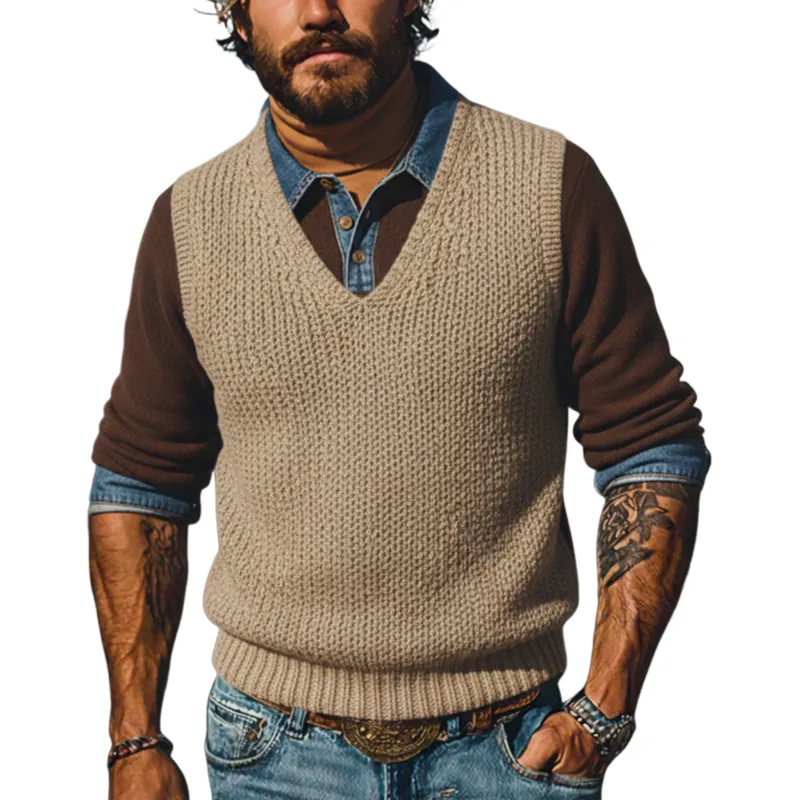 Men's Classic Casual V-Neck Knitted Vest MTA1272K9K sold by Manly