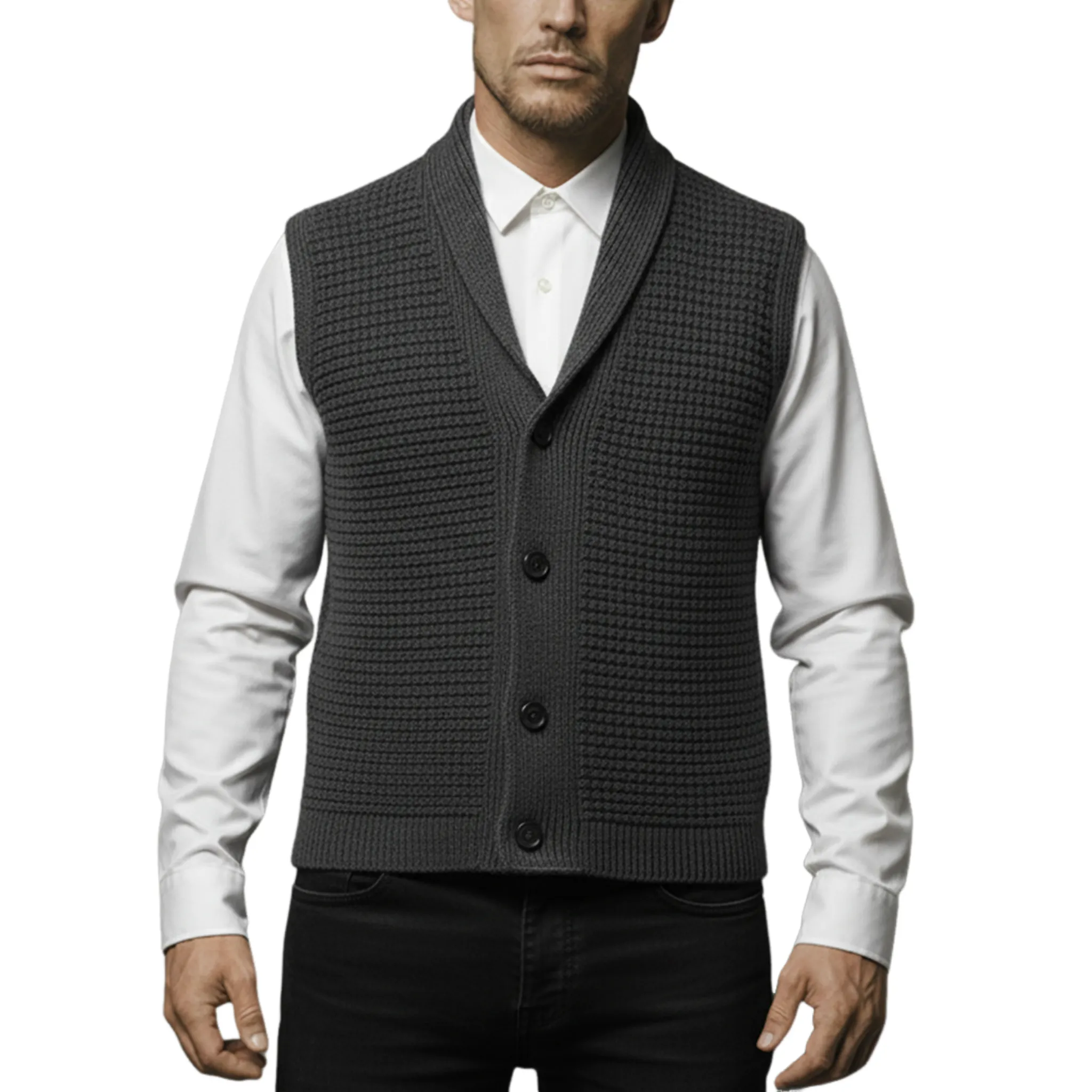 Men's Classic Retro Shawl Collar Knitted Vest MTA1201K8K sold by Manly
