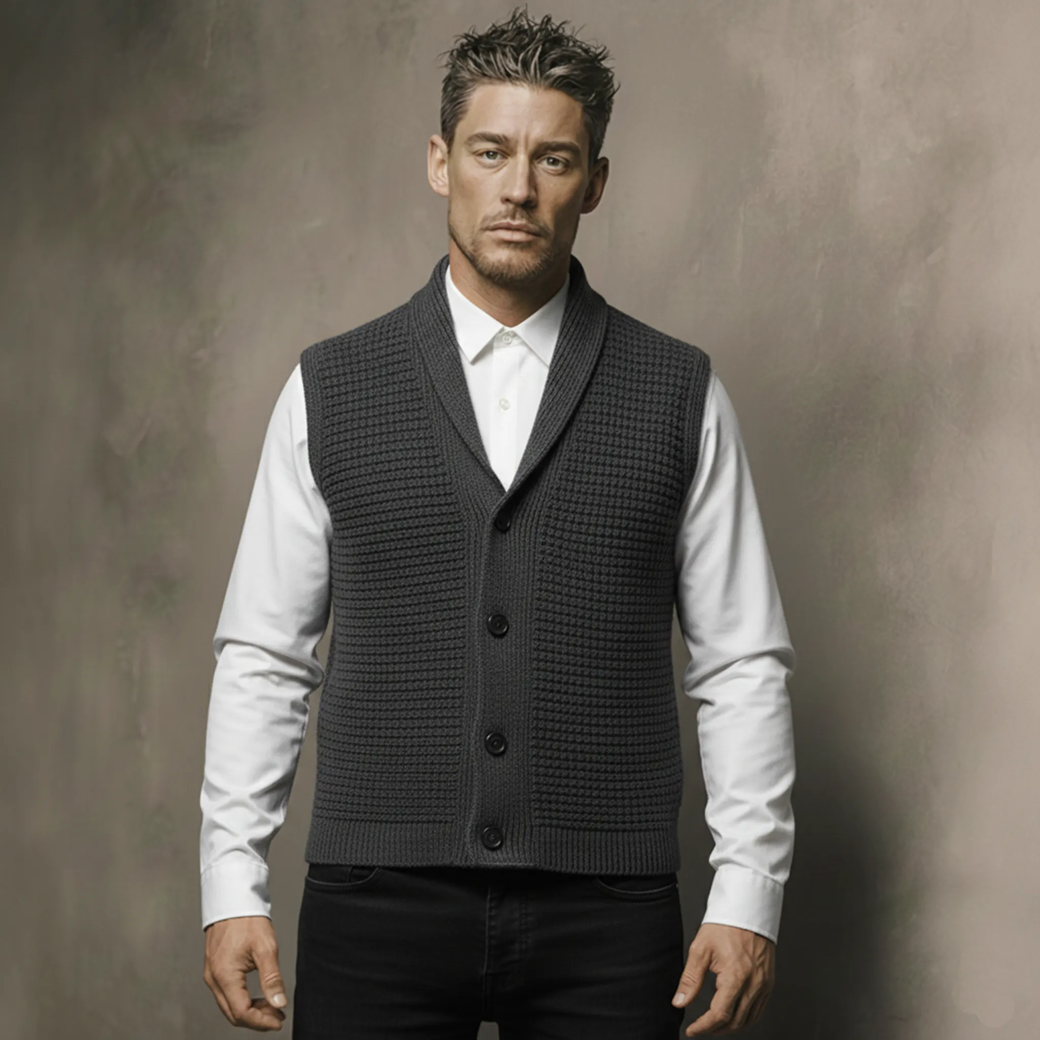 Men's Classic Retro Shawl Collar Knitted Vest MTA1201K8K sold by Manly product image thumbnail 2
