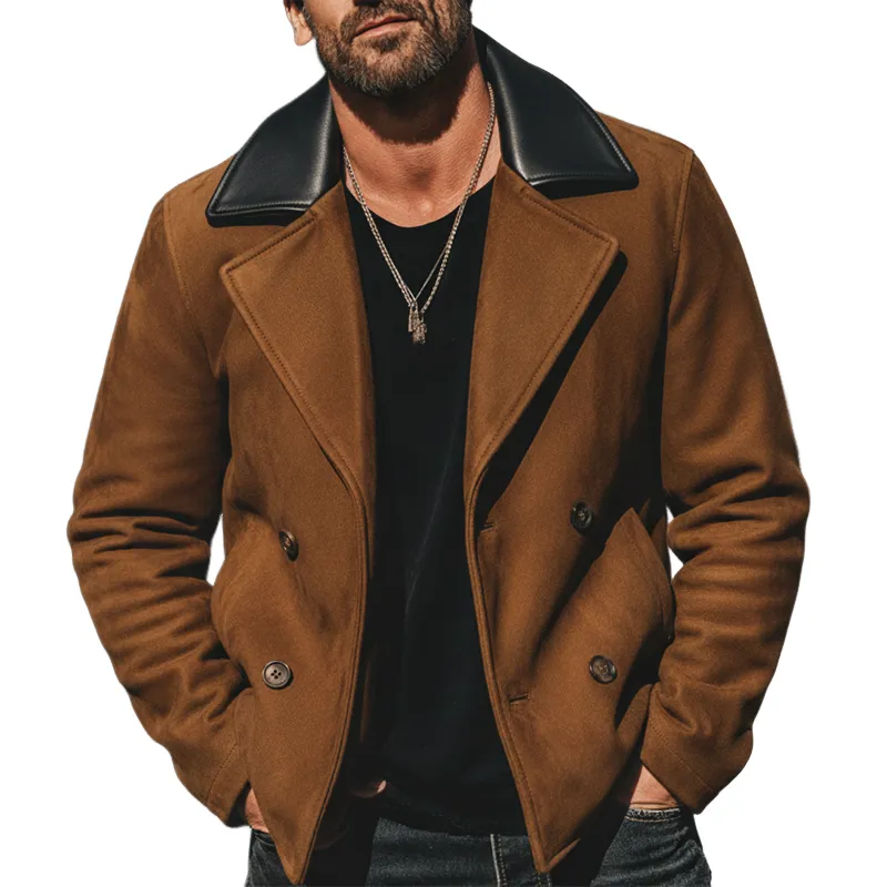 Men's Classic Suede And PU Leather Collar Double-breasted Jacket MTA1205K4U sold by Manly