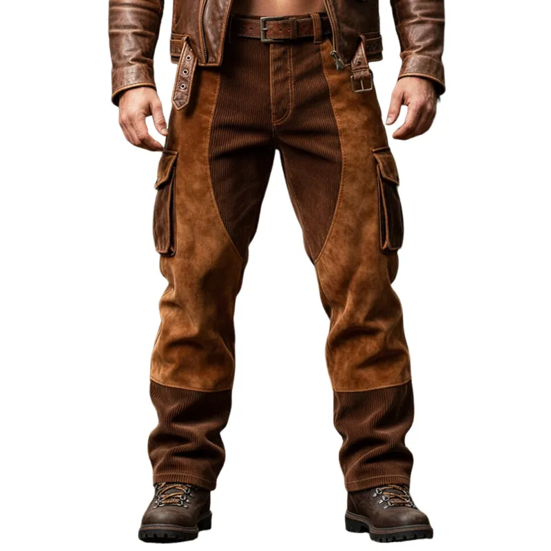 Men's Outdoor Brown Suede And Corduroy Straight-leg Pants MTA1080K2U sold by Manly